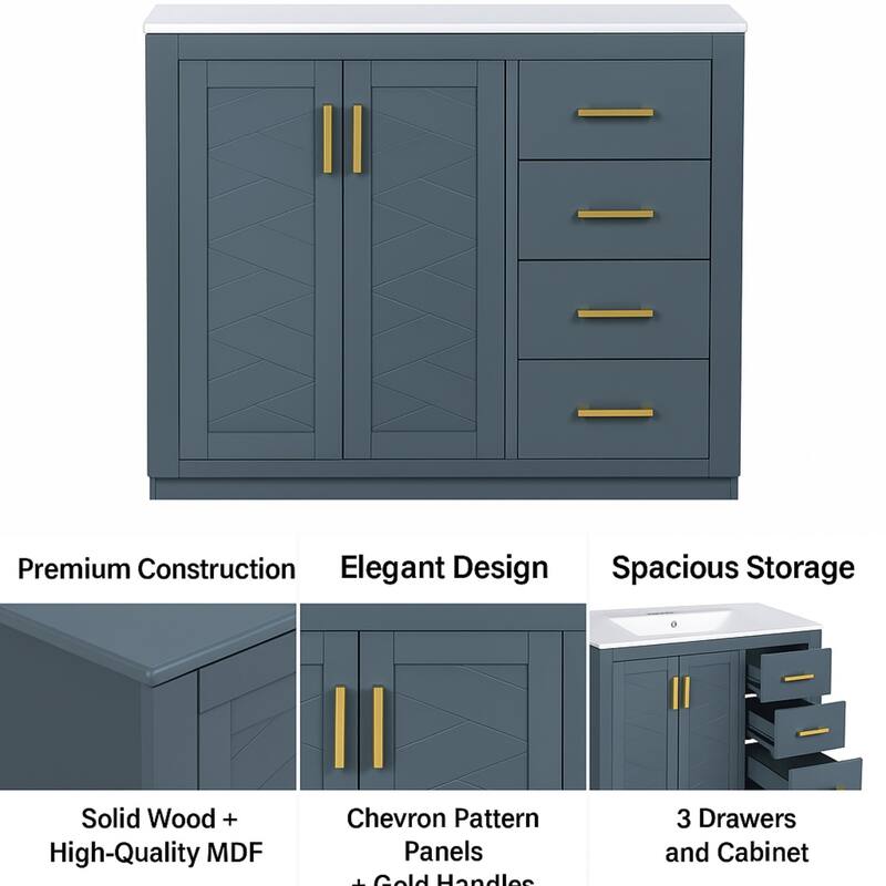 36'' Freestanding Bathroom Vanity with Sink, Solid Wood Frame, 3 Drawers
