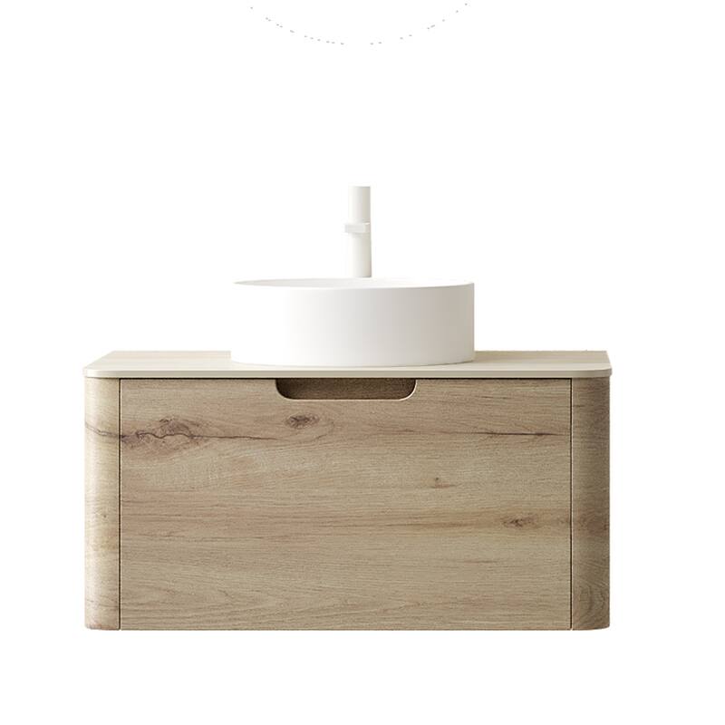 30" Bathroom Vanity with Sink,Wall-Mounted Plywood Storage Cabinet with Drawer,Round Ceramic Basin and Roma Sintered Stone Top