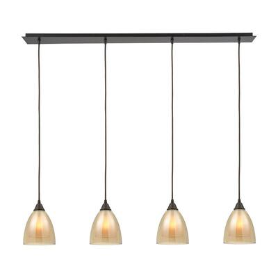 Cedar Lodge - Four Light Linear Pendant Oil Rubbed Bronze Finish with Amber Teak Glass