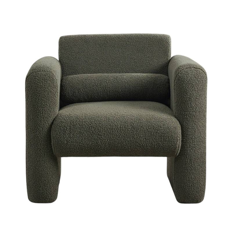 HomeRoots 31" Olive Green Boucle Upholstered Arm Chair And Toss Pillow - 30.70 in. x 30.90 in. x 33.50 in.