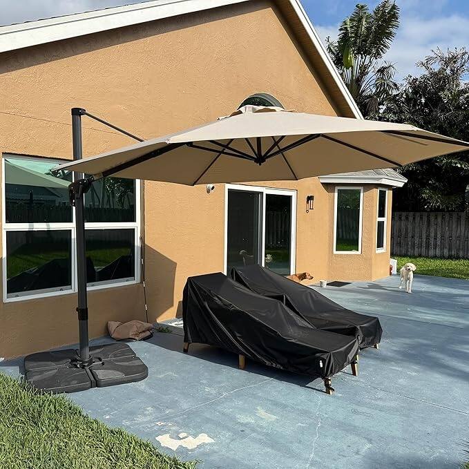 PURPLE LEAF Round 360 Degree Rotation Patio Cantilever Umbrella