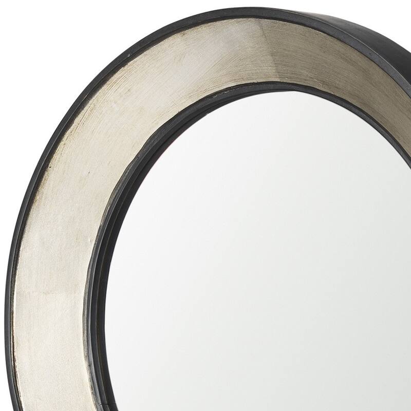 HomeRoots 22" Champagne And Dark Brown Metal And Solid Wood Round Framed Accent Mirror - 21.85 in. x 21.85 in. x 2.36 in.