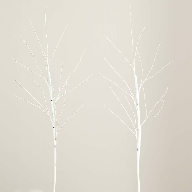 Pre-Lit Battery Operated Artificial Birch Twig Branches Christmas Tree - 36" - Warm White LED Lights - Set of 2