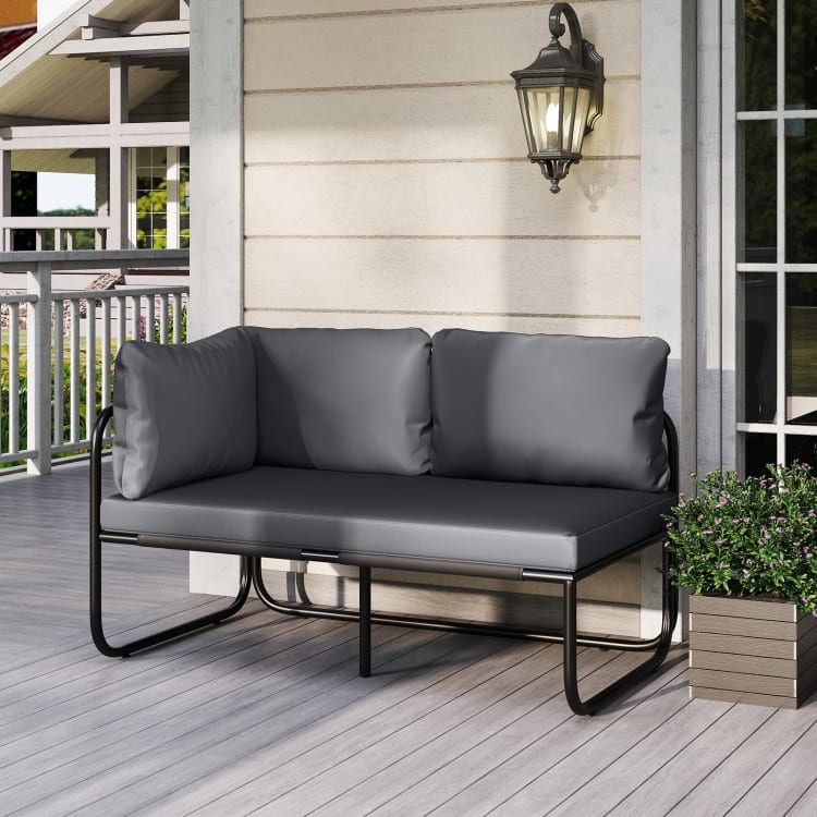 Grey-Black Metal Fabric Outdoor Loveseat with Cushions Patio Seating - 45.5" x 25.5" x 23.5"