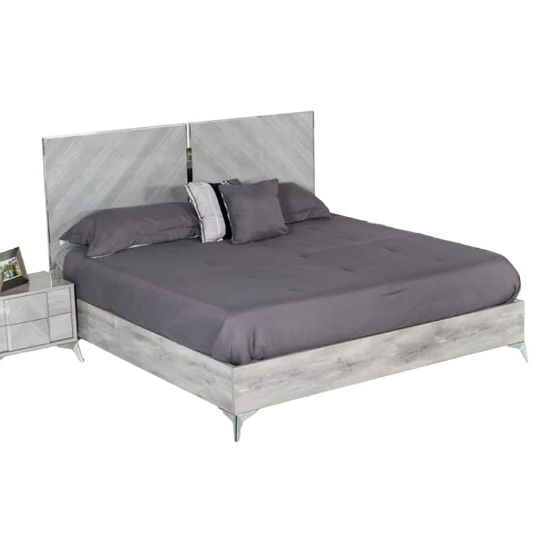 Jecky King Size Bed, Low Profile, Angled Legs, Italian Inspired Gray