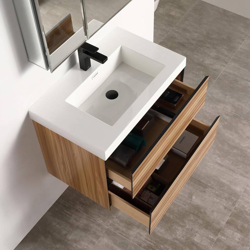 Blossom 30" Floating Bathroom Vanity with Acrylic Sink, Modern Design