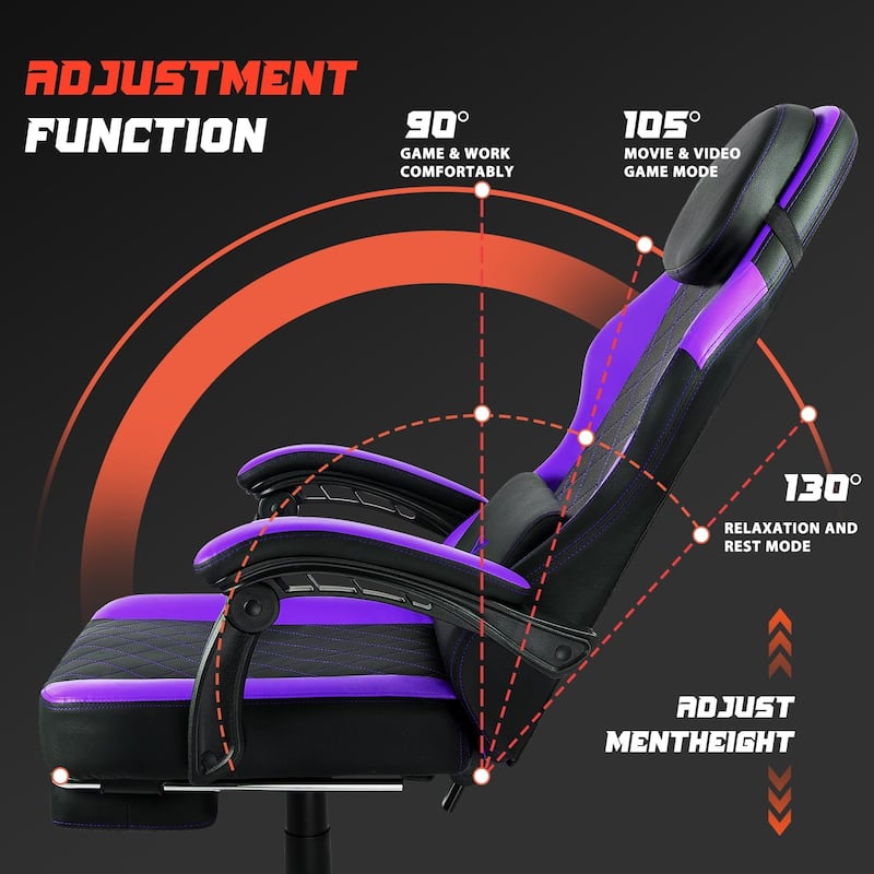 BOSSIN Ergonomic Gaming Chair – 400 lbs Support, PC/Racing Office Chair with Adjustable Swivel, Lumbar Vibration & Headrest
