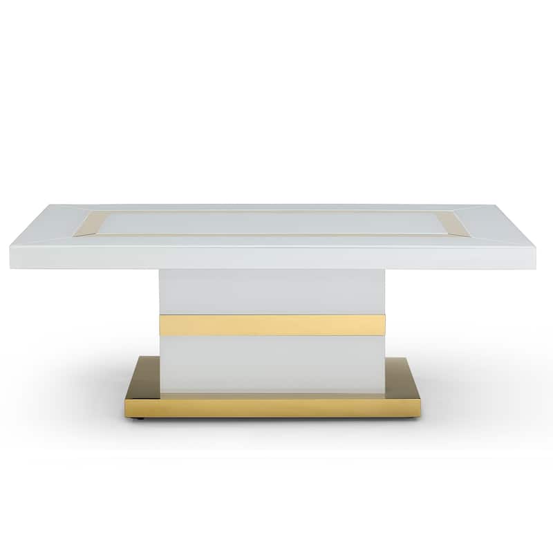 Decor 47.2 in. White and Gold Rectangle Glass Top Coffee Table - Multi - Wood