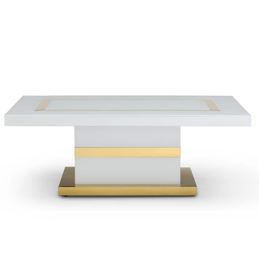 Decor 47.2 in. White and Gold Rectangle Glass Top Coffee Table