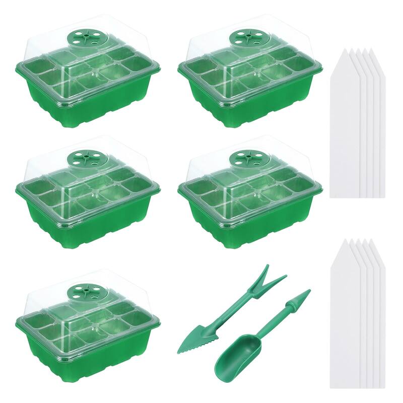 5 Pack 12 Cell Seeding Starting Tray Kit for Greenhouse Planting