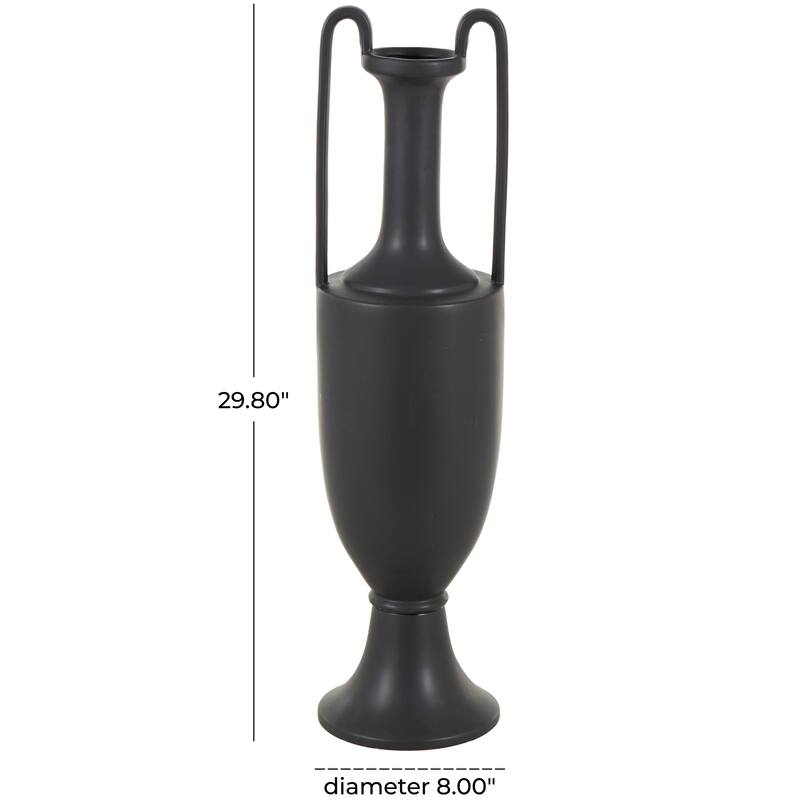 Ceramic Fluted Urn Shaped Vase with Arch Handles - Black or White - Roche River Decor