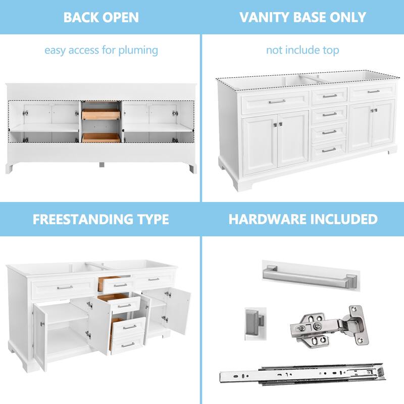 Nephelily 48" 60" 72" Vintage Uni-Vanity Bathroom Cabinet, Tall Drawer