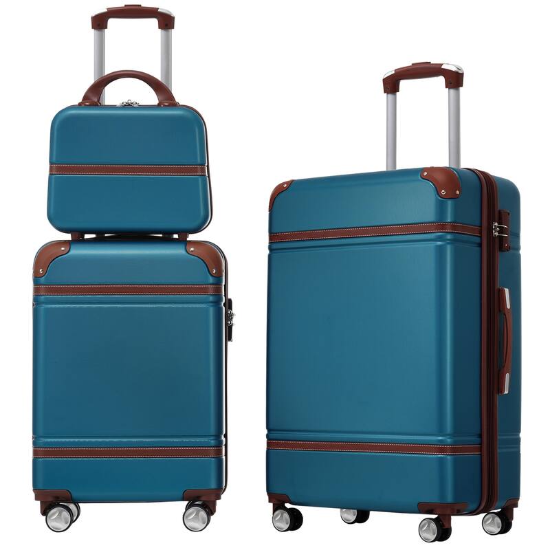 Lightweight 3-Piece Hardshell Luggage Set with TSA Lock, 20" & 24" Suitcases & Cosmetic Case