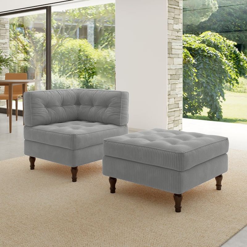 Corduroy Tufted Accent Chair Armchair and Ottoman Set