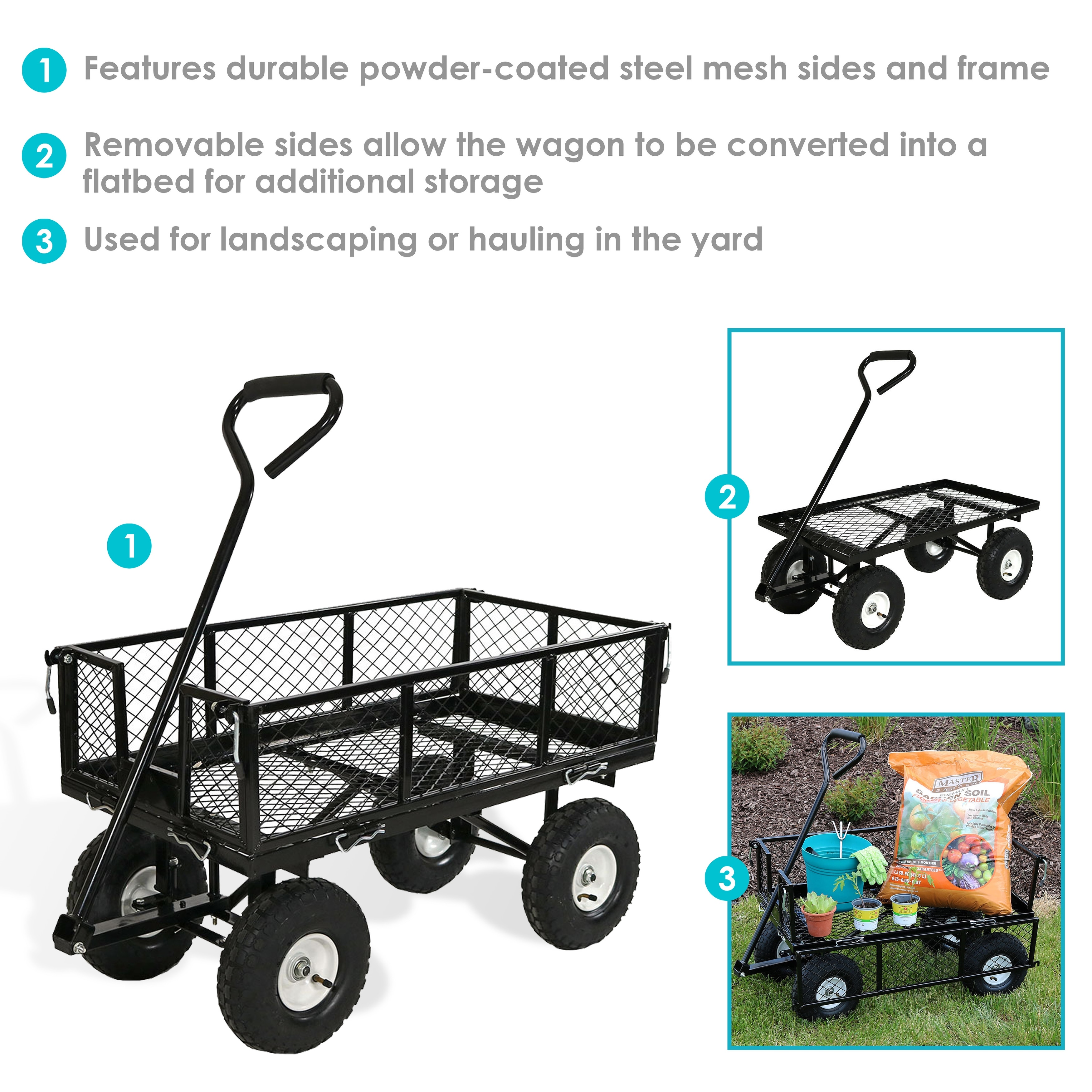Cap 400-Lb Steel Outdoor Lawn Garden Pull Wagon Cart Trailer Removable Sides 
