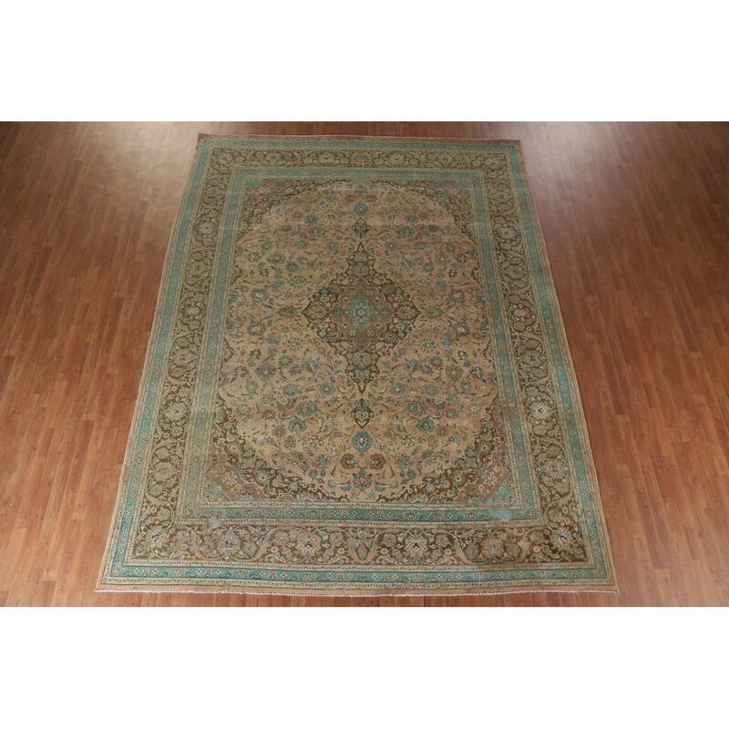 Hand Knotted Oriental 100% Wool Carpet Traditional Floral Peach Mashad Area Rug - 12' 9'' X 9' 10''