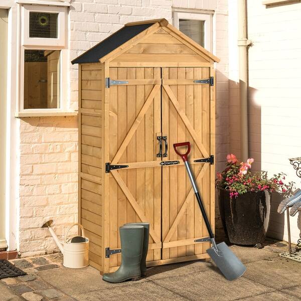 slide 1 of 36, Lean-to Storage Shed Tool Organizer with Lockable Doors,3-tier Shelves - 5.8ft x 3ft Natural