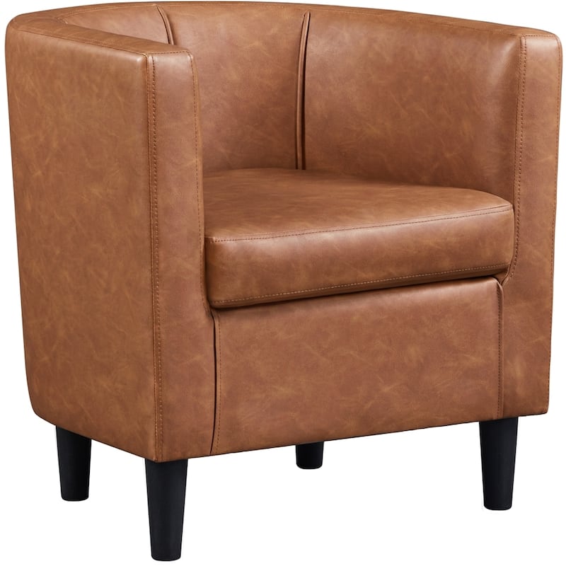 Yaheetech Barrel-shaped Upholstered Faux Leather Accent Chair, Brown - 27"x 26"x28"