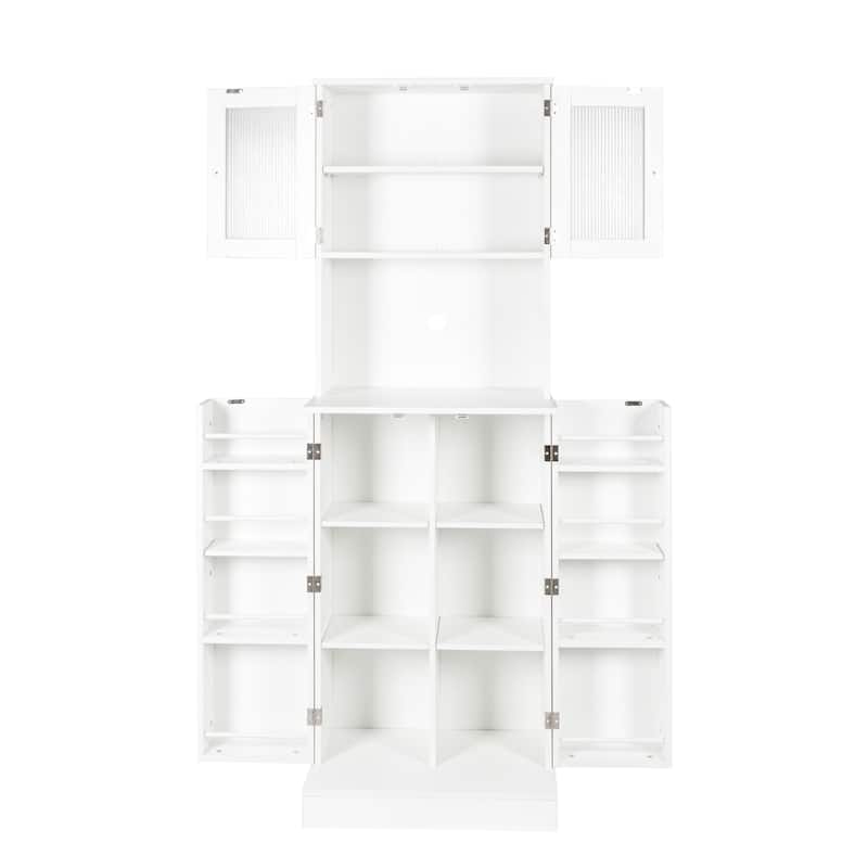 71''Pantry Cabinet,Tall Cabinet with Microwave Stand,Freestanding Kitchen Hutch with Doors and Adjustable Shelves,Food Pantry