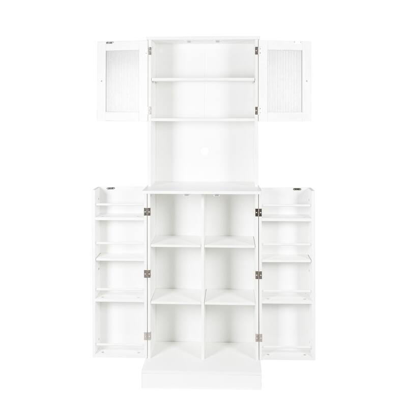 71 Inch Tall Kitchen Pantry Cabinet with Microwave Stand,Adjustable Shelves for Dining Room White