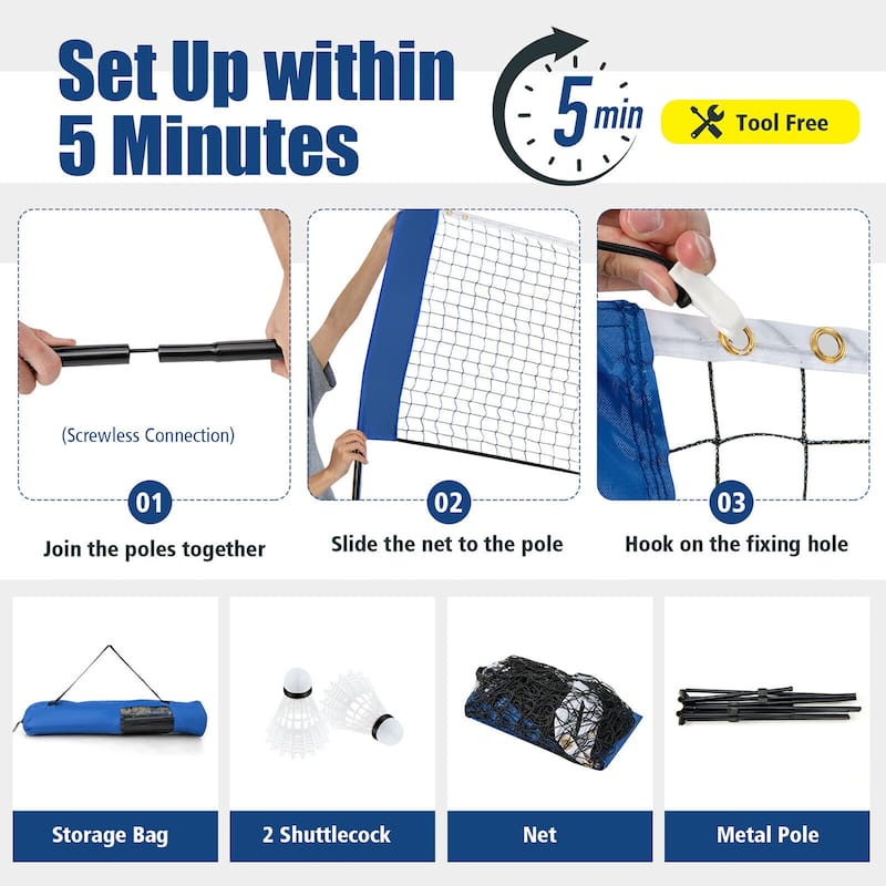 Gymax 14FT Adjustable Badminton Net Set W/2 Shuttlecocks Portable
