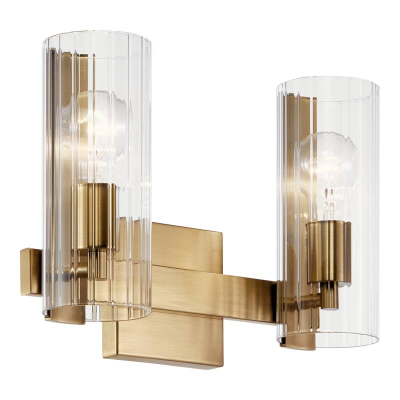 Jemsa 13.75 in. 2-Light Bathroom Vanity Light with Clear Fluted Glass - 13.75 in - Champagne Bronze