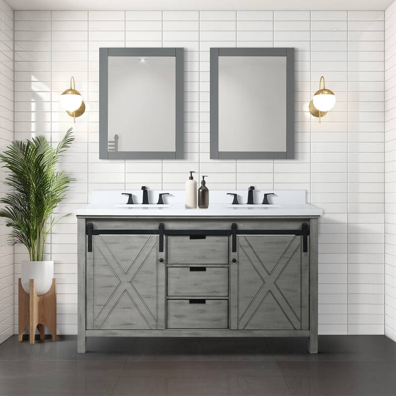 Marsyas Bath Vanity, White Quartz Countertop and Mirrors
