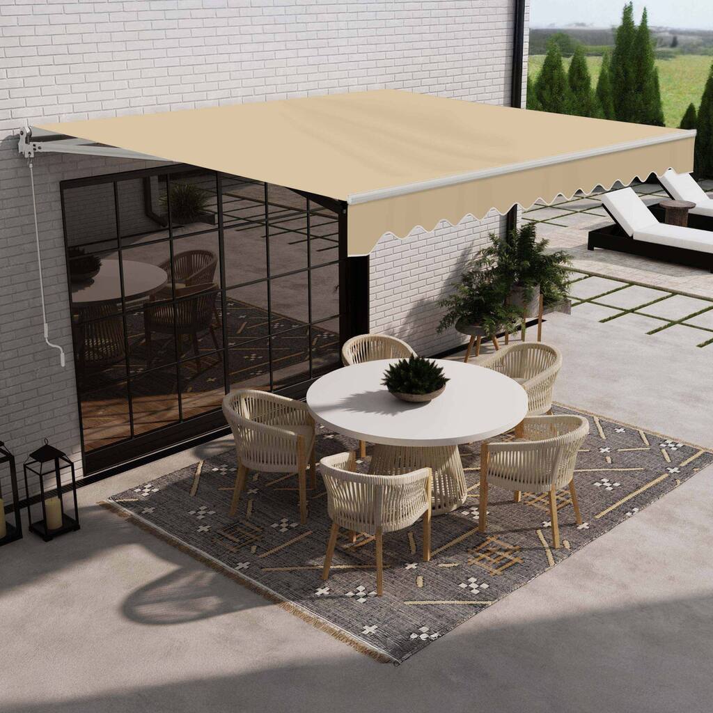 ALEKO Caribbean Manual Retractable Patio Awning - White Frame - Desert Sand - 10 x 8 Feet