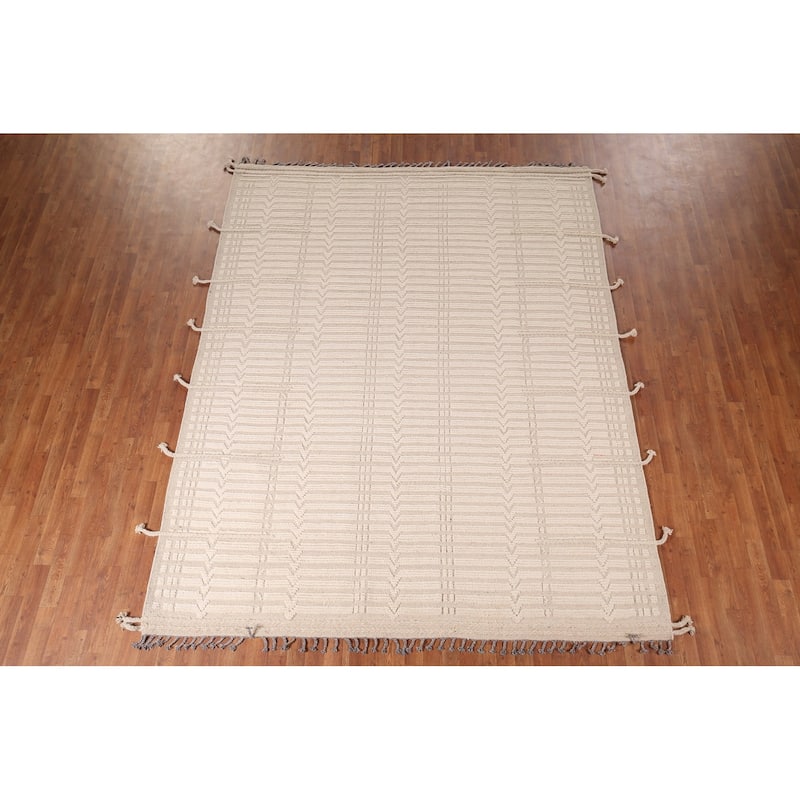 Earth Tone Moroccan Area Rug Handmade Oriental Wool Carpet - 7'11" x 10'4"