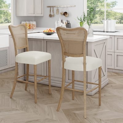 Roomfitters Rattan Back Counter Height Chair Set of 2, Rustic Farmhouse Style Seating, Natural