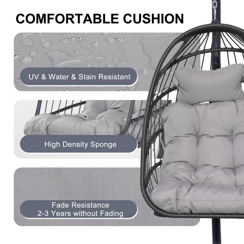 FINCATI Outdoor Oversized Luxury Hanging Egg Chair with Stand, 350 lbs Indoor Egg Swing Chair with Stand, Egg Chair Outdoor