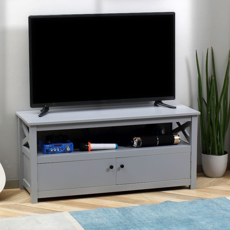 HOMCOM TV Cabinet Stand for TVs up to 46 Inches, Entertainment Center with Storage Shelf and Cupboard for Living Room - Grey