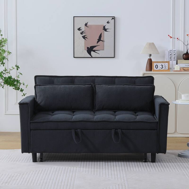 54" Double Buffer Broaching Sofa Bed, Corduroy, Dark Gray