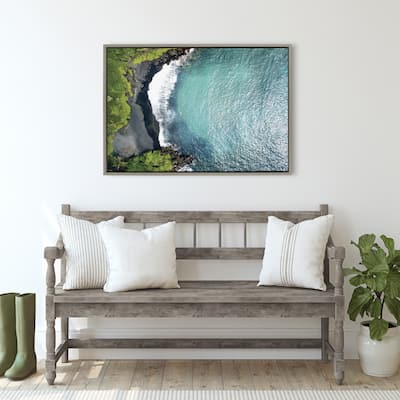 Kate and Laurel Sylvie Maui Black Sand Framed Canvas by Rachel Bolgov