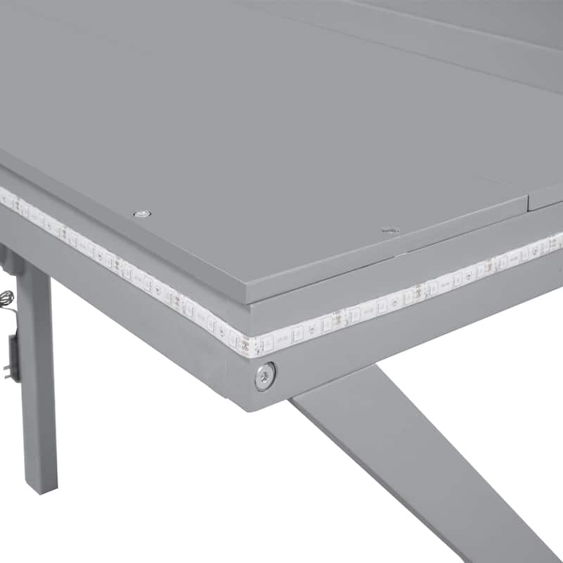 Grey Full Size Wooden Loft Bed with Built-in Gaming Desk, Multi-Color LED Lighting, and Space-Saving Design for Kids and Teens