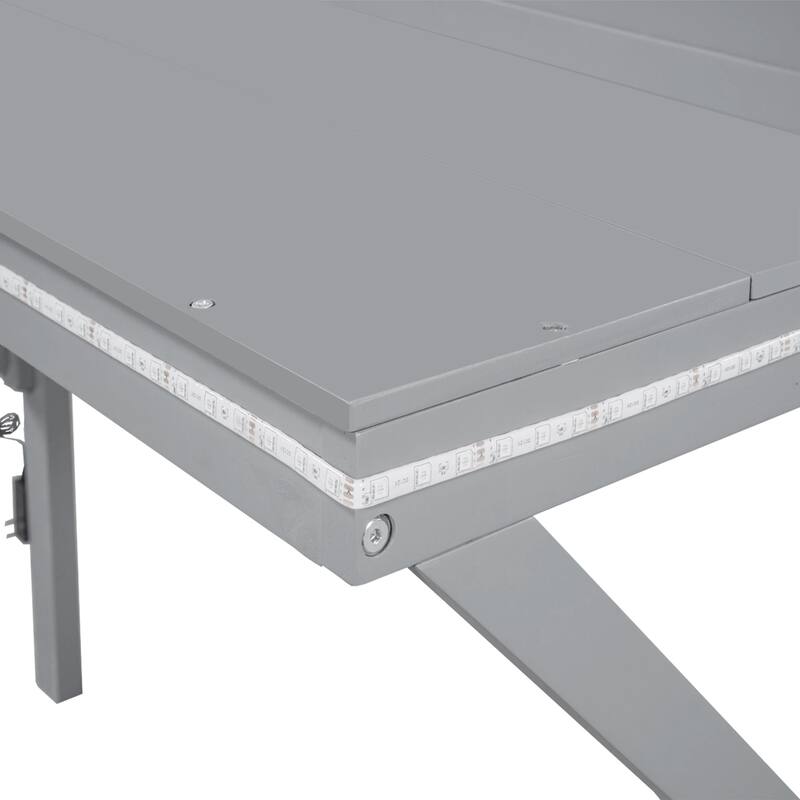 Grey Twin Size Gaming Loft Bed with Integrated Desk and LED Lighting, Storage Space for Consoles