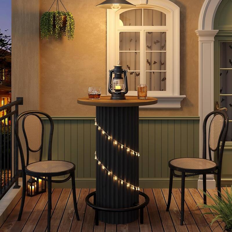 39.4" H Round Bar Table with Metal Footrest, Small Pub Cocktail Tables for Dining, Cafe, Living Room, Apartment, Balcony