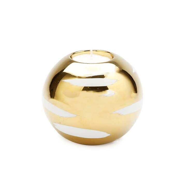 Gold Tea Light Holder with White Design