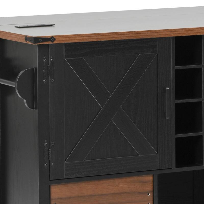 54-inch Farmhouse Kitchen Island with Drop Leaf, Power Outlet