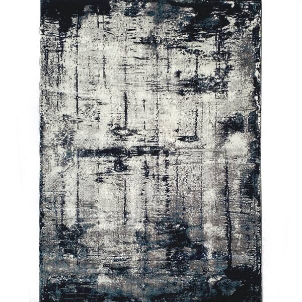 RugBerry Forenhight Cream Navy Blue Abstract Distressed Modern Area Rug ...