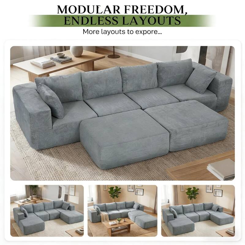 115.7" Velvet Sectional Sofa with 2 Ottomans, No Assembly Required