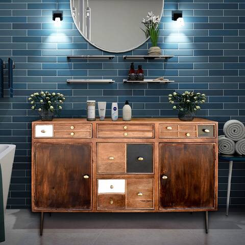 Tawa Mango Wood Bathroom Linen Cabinet with 5 drawers & 2 doors