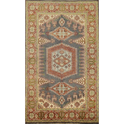 Hand Knotted Oriental 100% Wool Carpet Traditional Geometric Greys & Charcoal Viss Area Rug - 8' 11'' X 5' 11''
