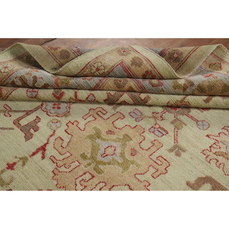 Hand Knotted Oriental 100% Wool Carpet Transitional All-Over Green Oushak Area Rug - 12' 4'' X 9' 2''