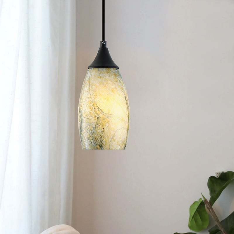 Black Metal and Glass Pendant Light for Kitchen Island Dining Room