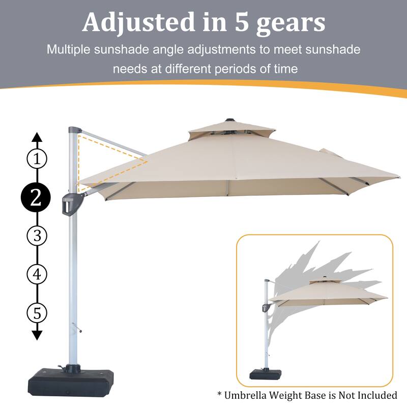 Clihome 10ft Outdoor Patio Cantilever Square Umbrella with Protective Cover