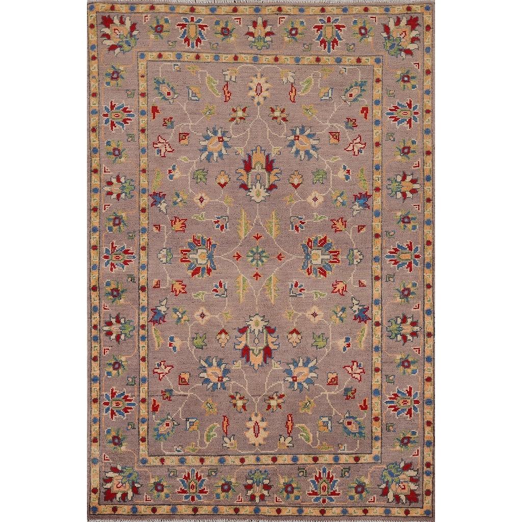 Brown Floral Oushak Oriental Accent Rug Hand-Knotted Wool Carpet - 3'4" x 5'2"
