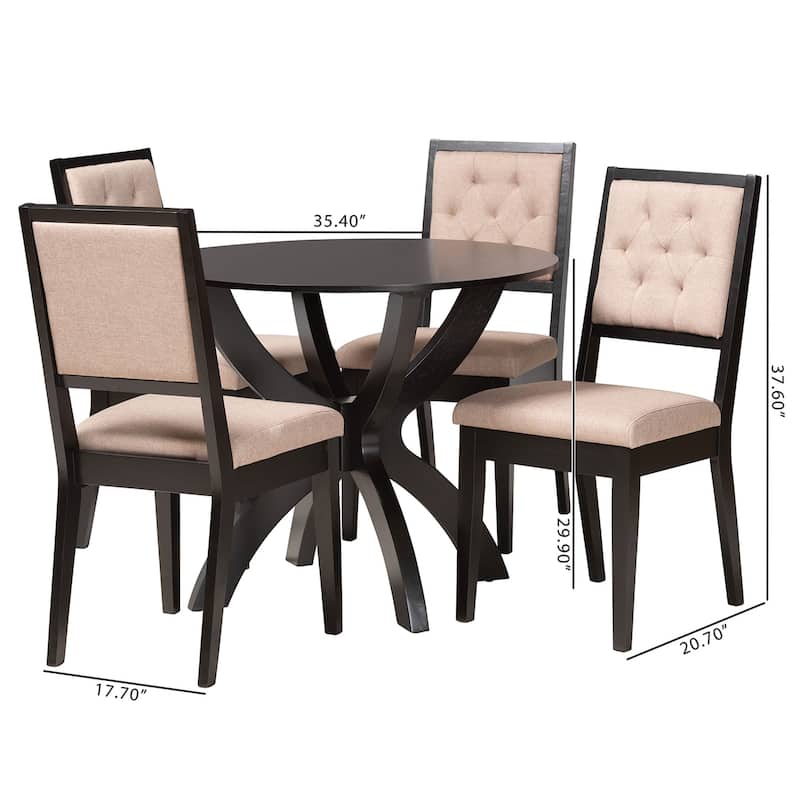 Noe Modern Sand Fabric and Dark Brown Finished Wood 5-Piece Dining Set