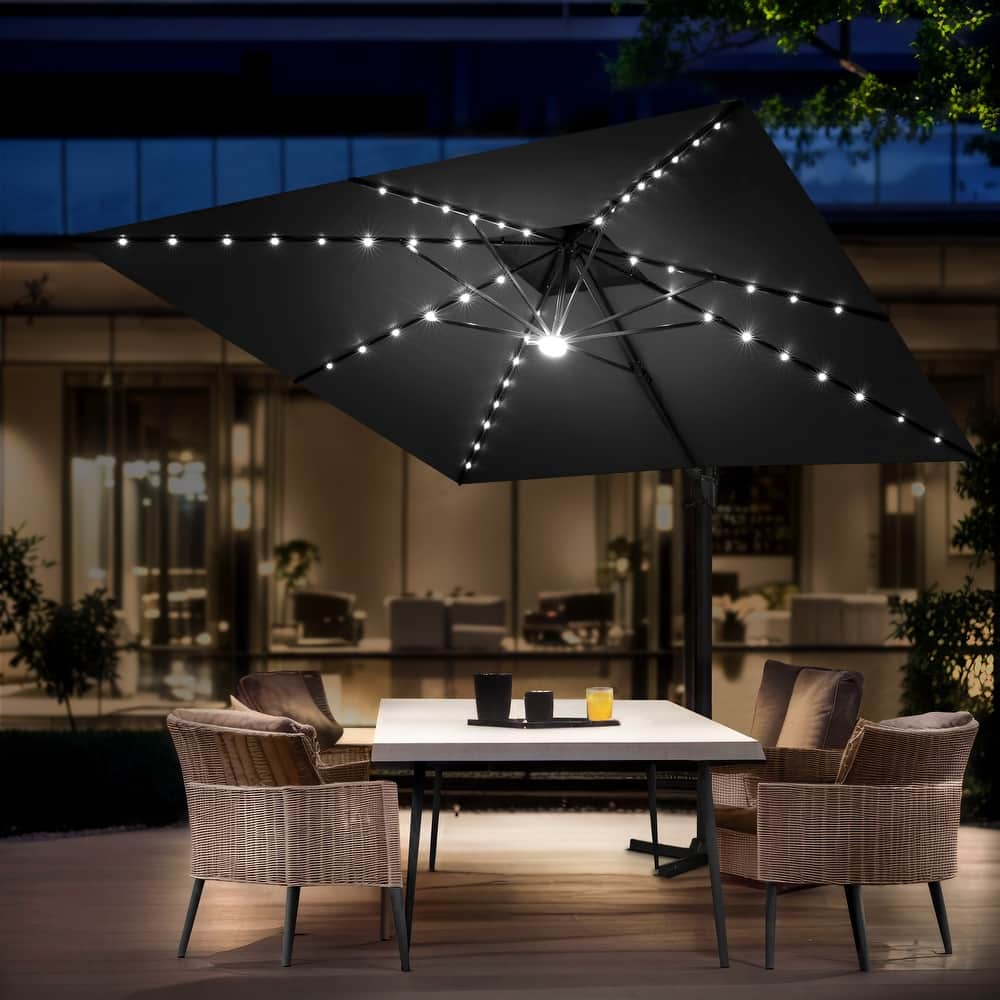 VredHom 11X11 FT Outdoor Square Aluminum Cantilever Patio Umbrella Solar LED Light