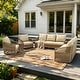preview thumbnail 48 of 81, Rope Woven Patio Conversation Set with Swivel Chair & Settee Cushions Khaki/Khaki - 5-Piece